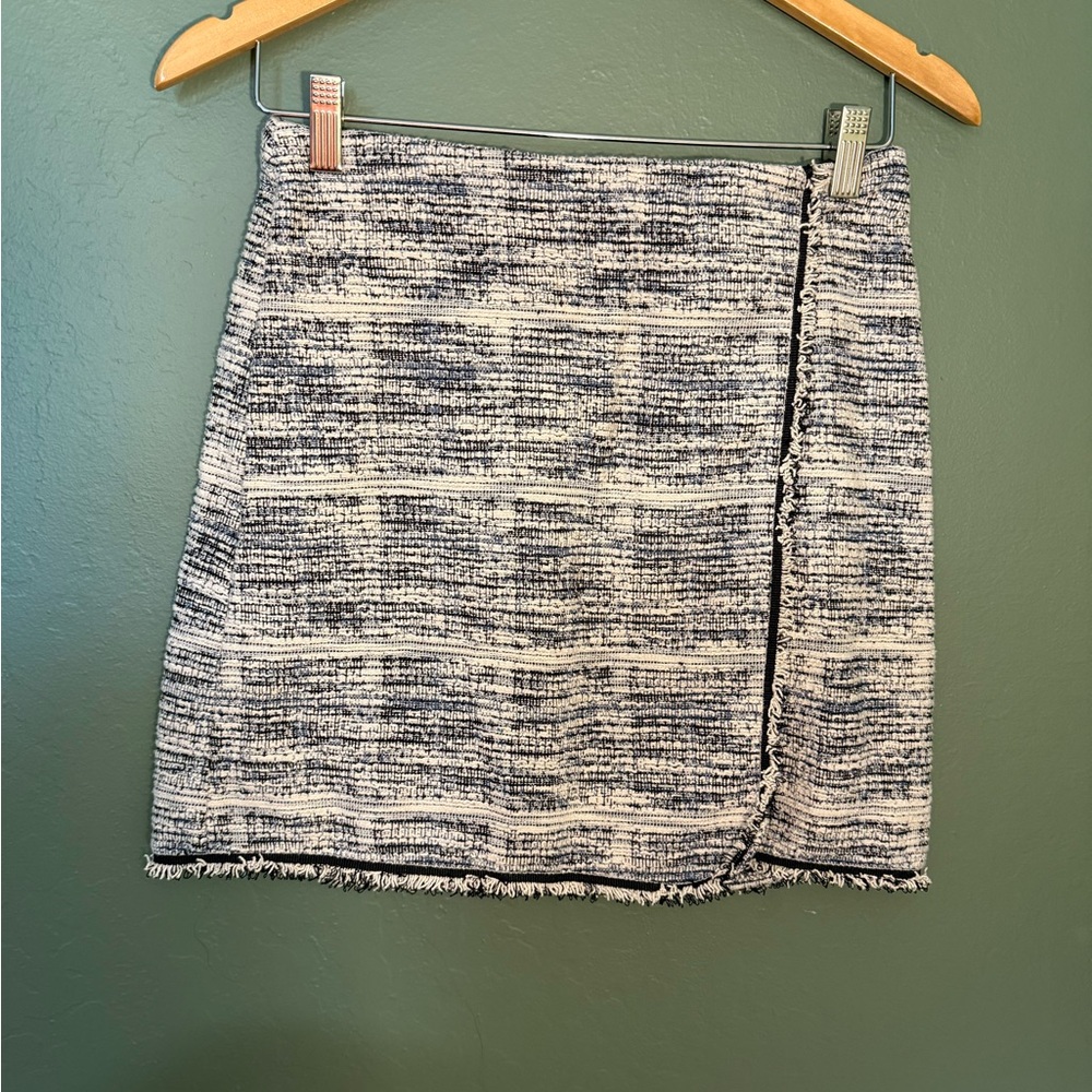 Max Studio Navy & White Tweed Mini Wrap Skirt - Size Small